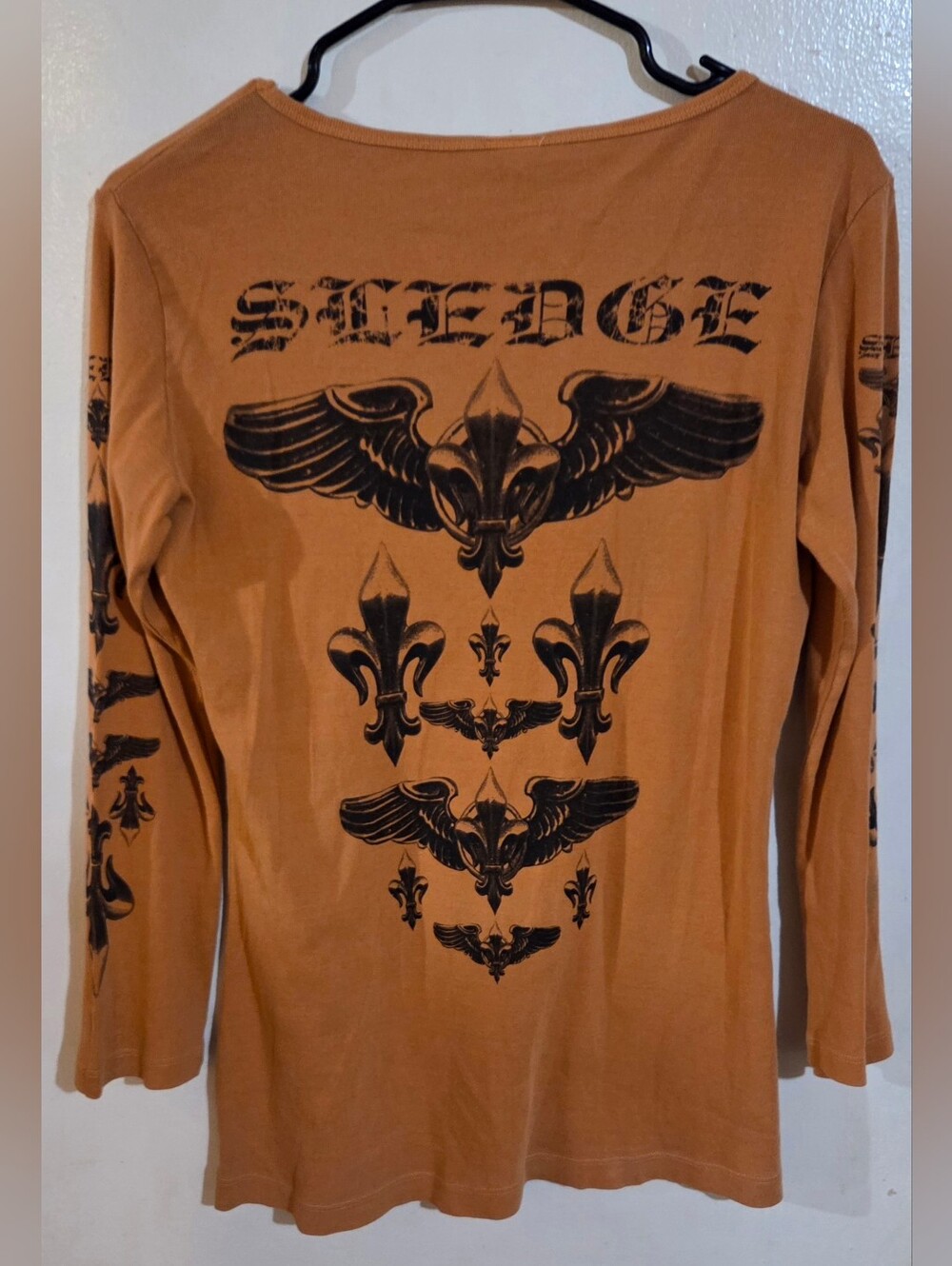 Y2K Sledge USA Winged Fleur De Lis Grunge Alternative Long Sleeve Shirt Size XL